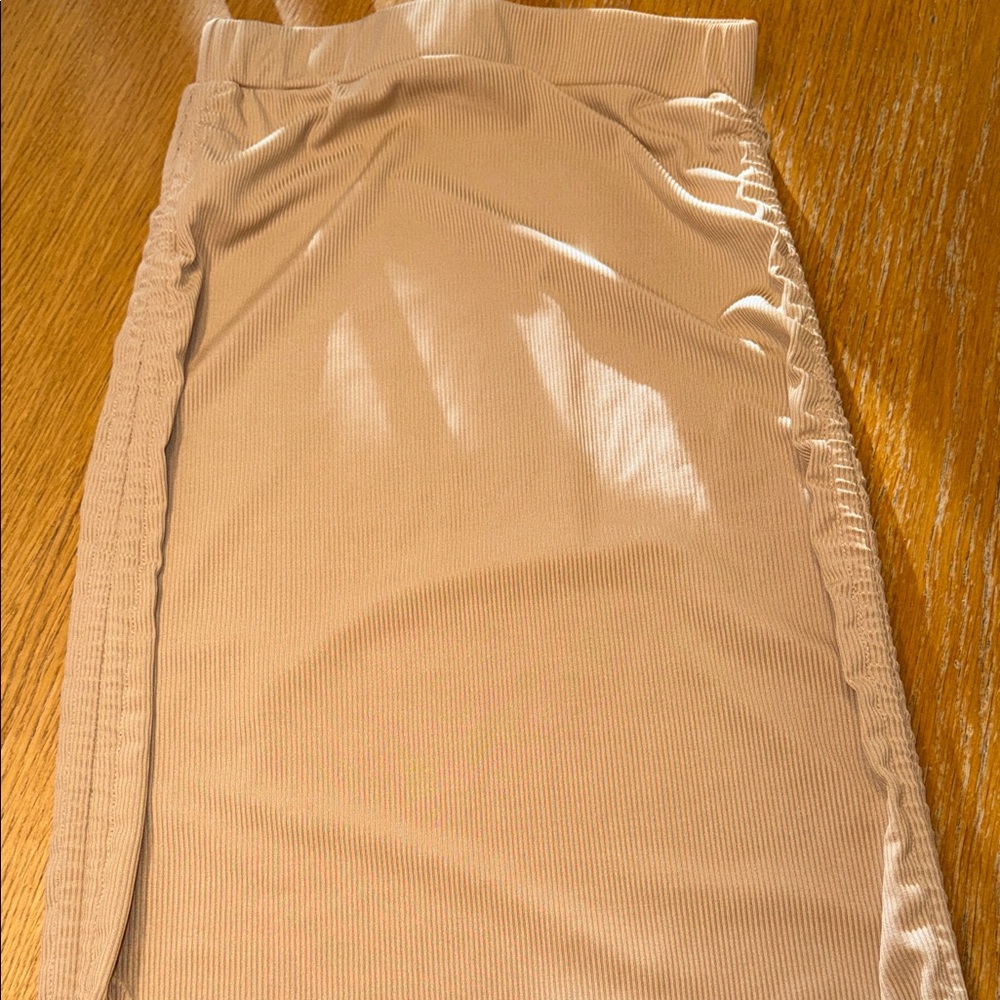 SHEIN Beige Ribbed Pencil Skirt
